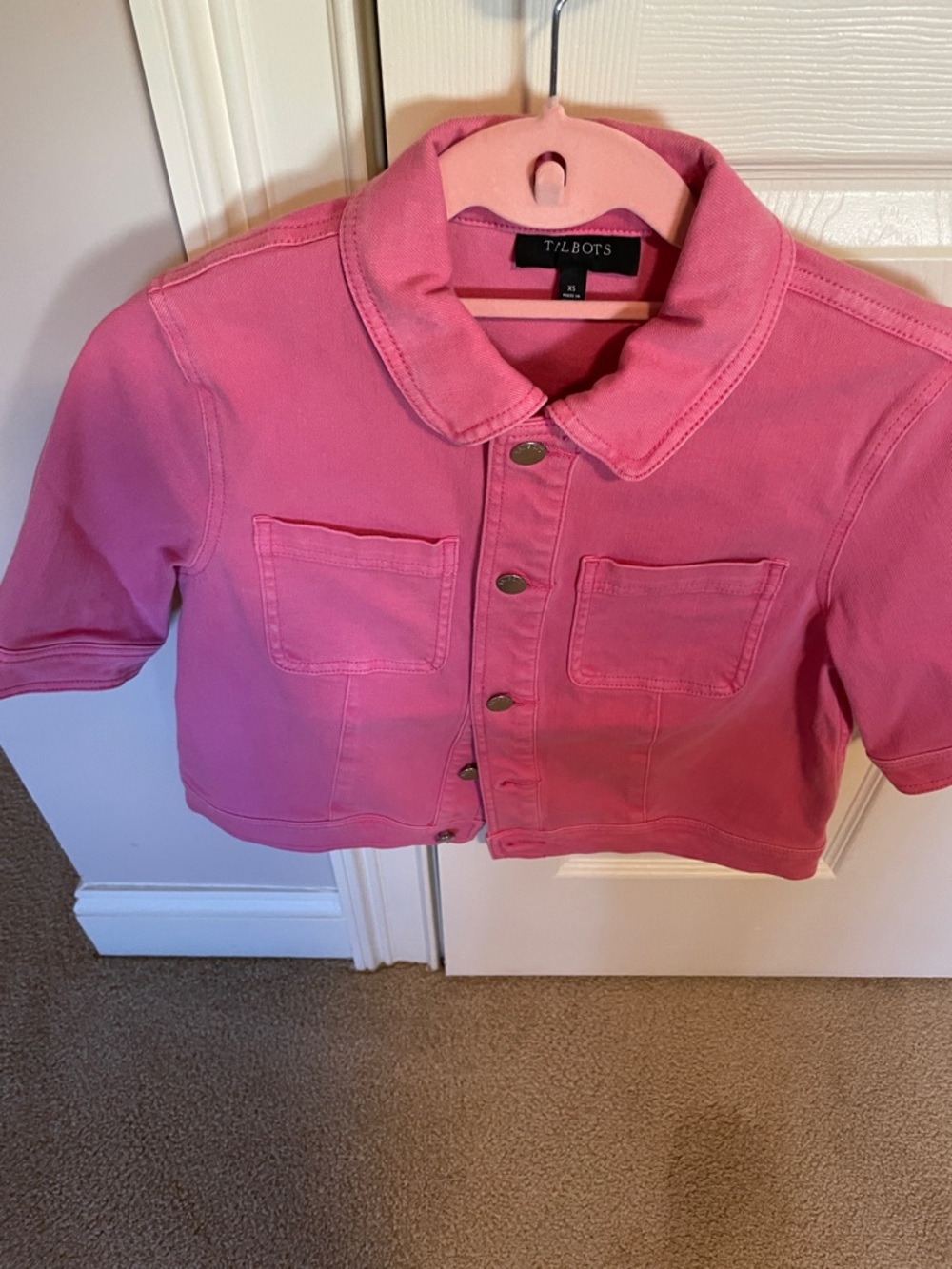 Talbots Hot Pink Cropped Button Jacket